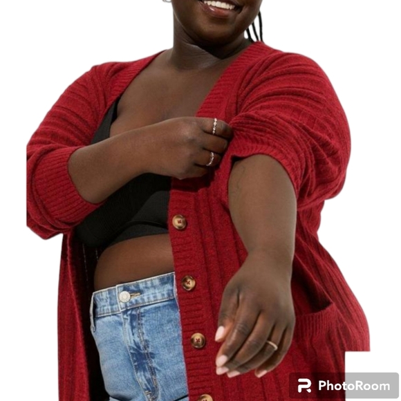 Nwt Torrid Red Vegan Cashmere Front Cardigan sz 1X - Picture 5 of 5